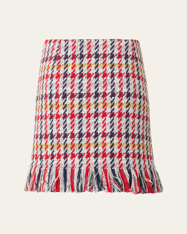 Checked Tweed Fringed Hem Short Skirt